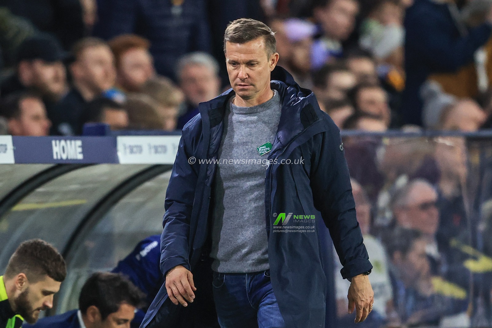 Jesse Marsch manager of Leeds United heads back to the dressing room at half time a goal down 0-1 to Aston Villa