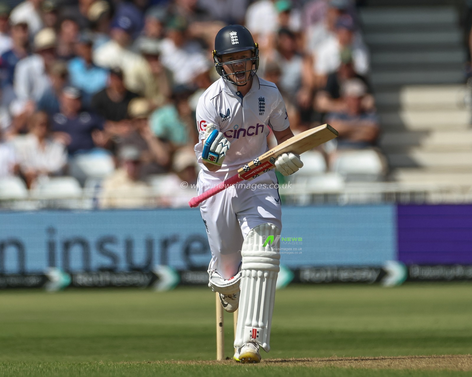 Ollie Pope of England celebrates a century (100 runs) during the 2nd Rothesay Test Match match England vs West Indies at Trent Bridge, Nottingham, United Kingdom, 18th July 2024

(Photo by Mark Cosgrove/News Images)