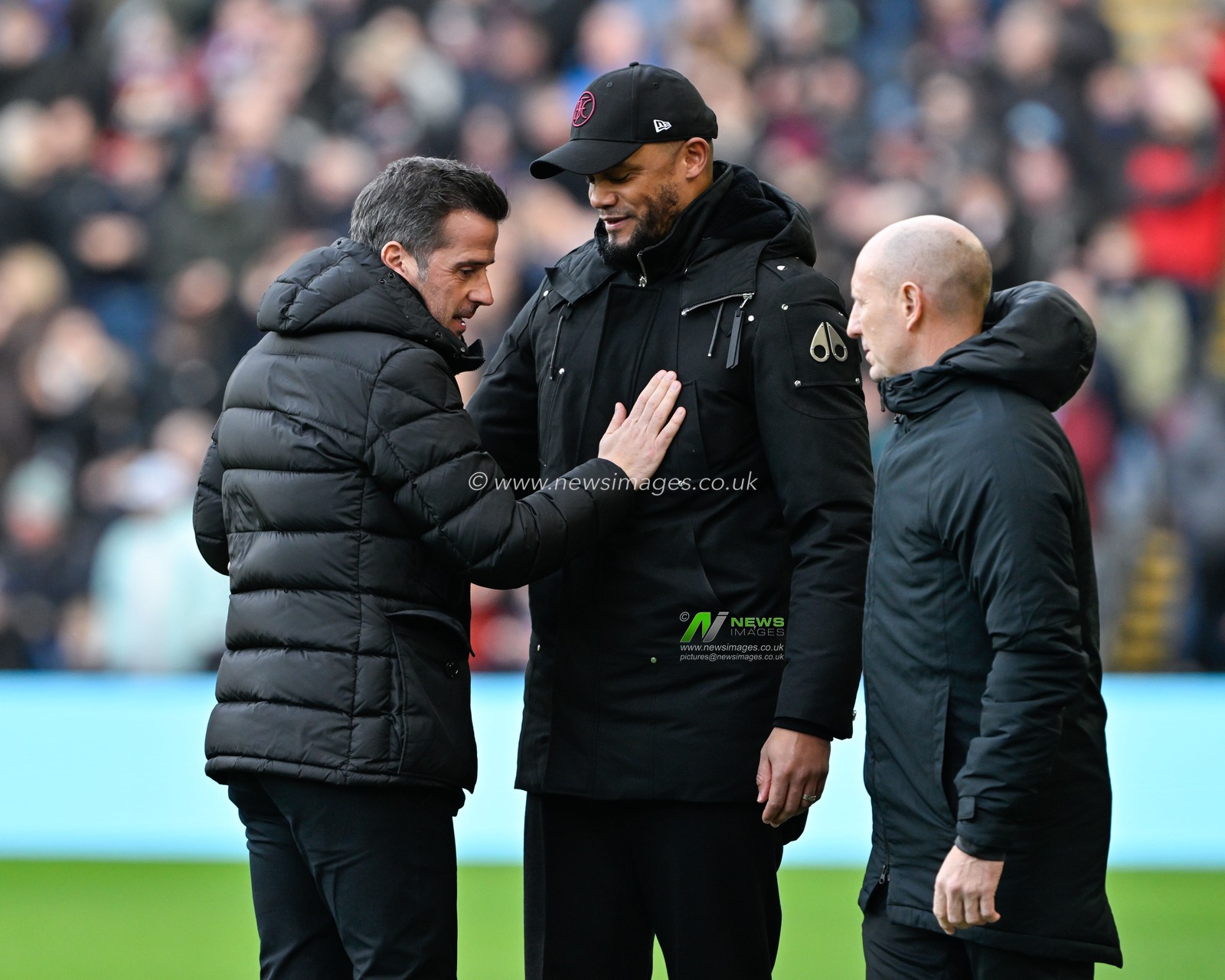 The two managers Marco Silva manager of Fulham and Vincent Kompany manager of Burnley meet ahead of kick off, during the Premier League match Burnley vs Fulham at Turf Moor, Burnley, United Kingdom, 3rd February 2024

(Photo by Cody Froggatt/News Images)