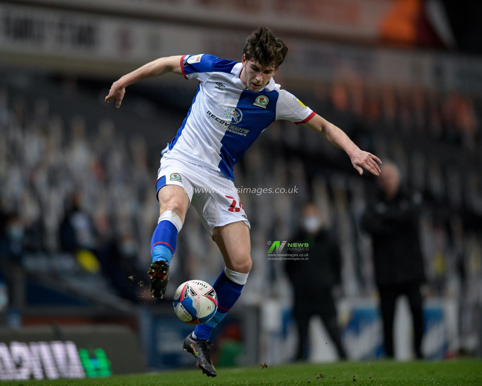 Joseph Rankin-Costello #24 of Blackburn Rovers controls the ball