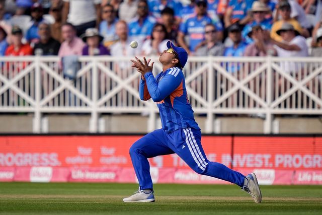 aibhav Sooryavanshi of India takes a catch during the Third Vitality T20 International match England vs India at Trent Bridge, Nottingham, United Kingdom on 07 July 2026

(Photo by Maynard Manyowa/News Images)