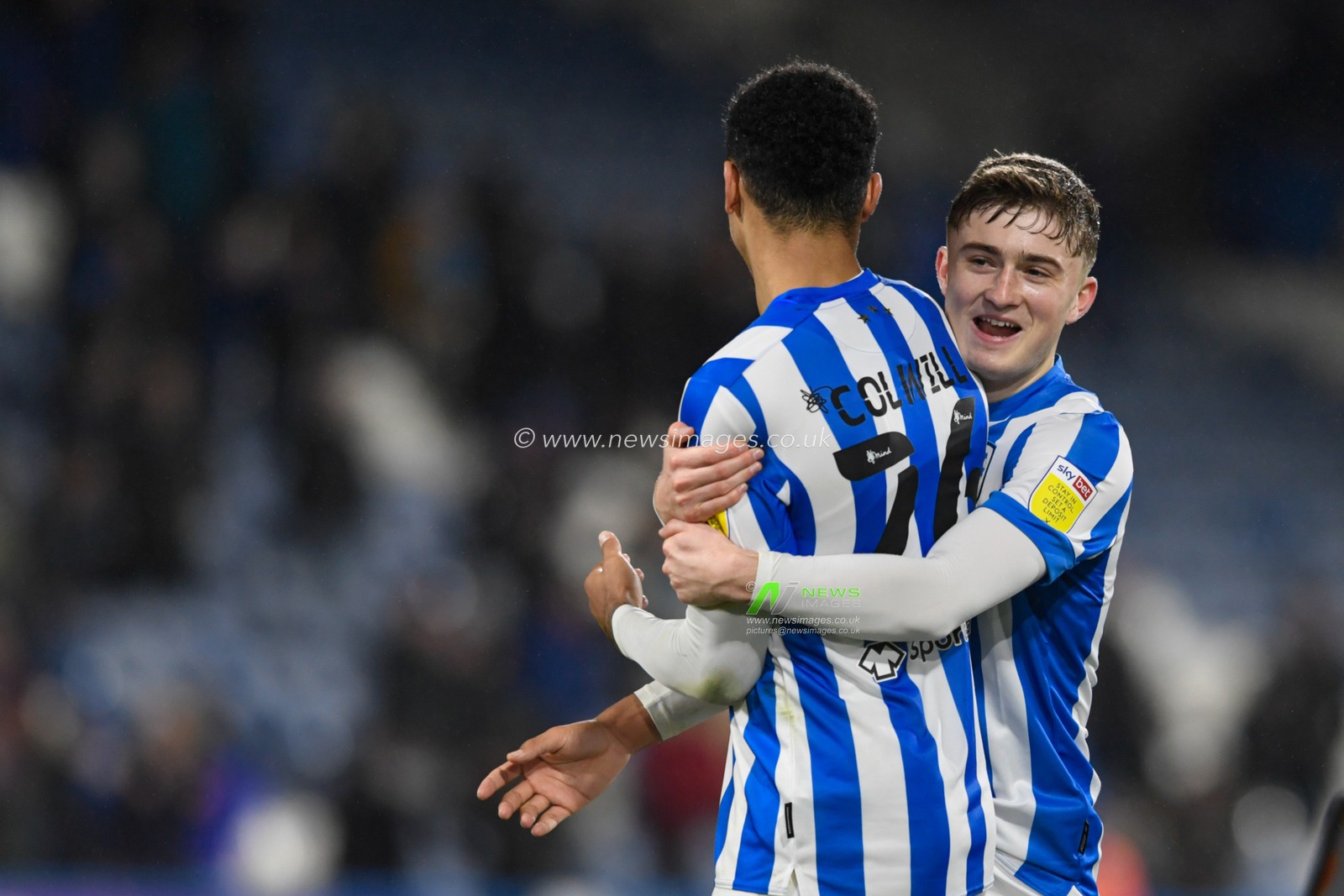 Scott High #15 of Huddersfield Town celebrates beating West Bromwich Albion 1-0 with Levi Colwill #26 of Huddersfield Town