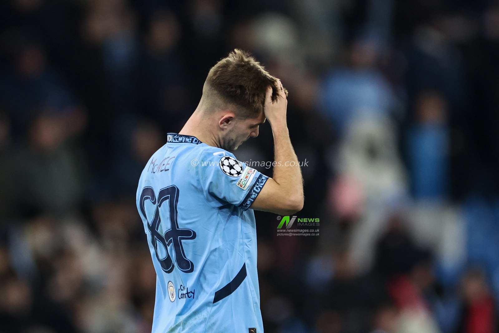 A dejected James McAtee of Manchester City after the final whistle during the UEFA Champions League match Manchester City vs Feyenoord at Etihad Stadium, Manchester, United Kingdom, 26th November 2024

(Photo by Mark Cosgrove/News Images)