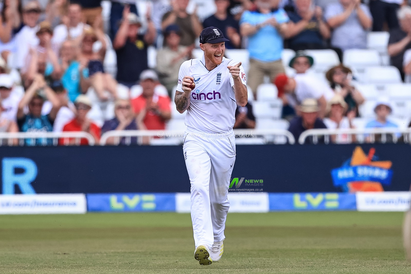 Ben Stokes of England celebrates catching Trent Boult of New Zealand
