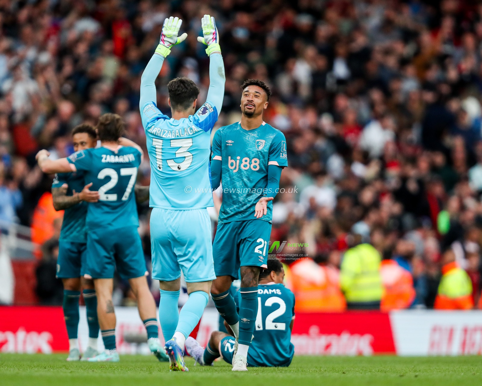 Kepa and Daniel Jebbison of AFC Bournemouth celebrate after the teams victory following the Premier League match Arsenal vs Bournemouth at Emirates Stadium, London, United Kingdom, 3rd May 2025

(Photo by Izzy Poles/News Images)