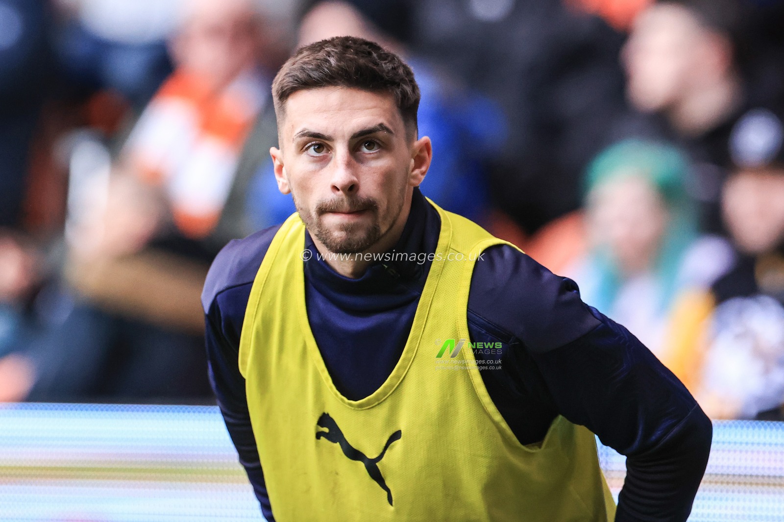 Owen Dale #7 of Blackpool warming up during the game