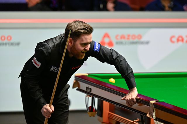 Jak Jones reacts while he looks over the table, during the Cazoo World Championships 2024 at Crucible Theatre, Sheffield, United Kingdom, 4th May 2024

(Photo by Cody Froggatt/News Images)