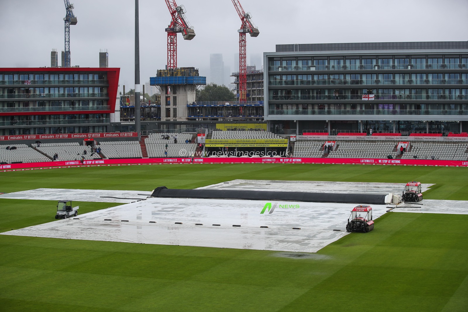 A general view inside of Old Trafford with the rain covers on as rain continues to fall ahead of the Third Vitality IT20 Series match England vs Australia at Old Trafford, Manchester, United Kingdom, 15th September 2024

(Photo by Gareth Evans/News Images)