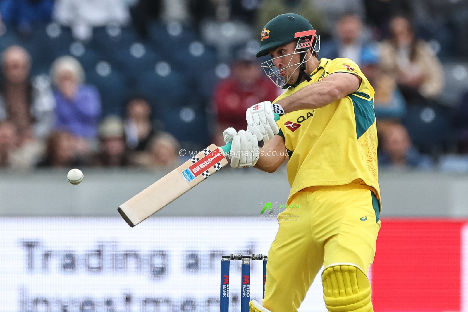 A swing and a miss from Mitchell Marsh of Australia during the Third Metro Bank One Day International match England vs Australia at The Seat Unique Riverside, Chester-le-street, United Kingdom, 24th September 2024

(Photo by Mark Cosgrove/News Images)