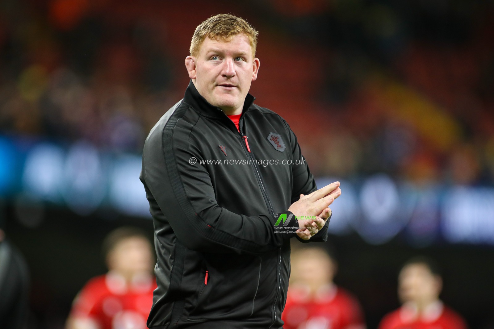 Rhys Carre of Wales applauds the Welsh fans during the Guinness Six Nations match Wales vs France at Principality Stadium, Cardiff, United Kingdom, 15th February 2026

(Photo by Andrew Lewis/News Images)