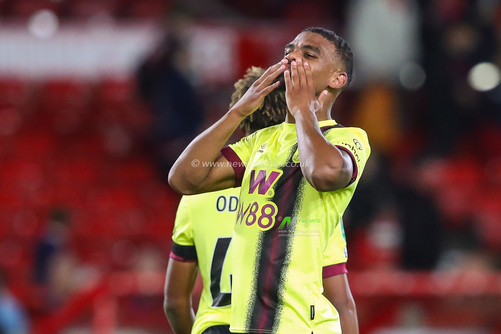 Lyle Foster #17 of Burnley blows a kiss to the fans at the end of the Carabao Cup match Nottingham Forest vs Burnley at City Ground, Nottingham, United Kingdom, 30th August 2023

(Photo by Gareth Evans/News Images)