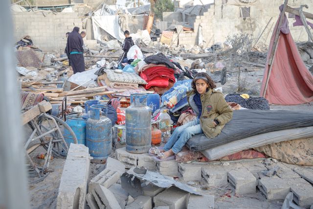 A child was killed and massive damage was caused when IDF warplanes targeted an IDP camp in Khan Younis last night. December 05, 2024, Gaza, Palestine.