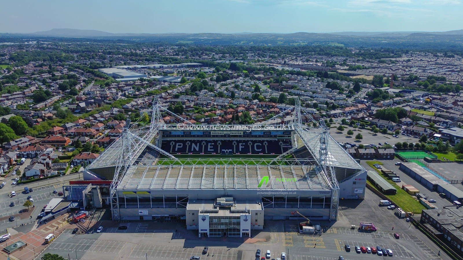 An aerial general view of Deepdale ahead of the Pre-season friendly match Preston North End vs Liverpool at Deepdale, Preston, United Kingdom, 13th July 2025

(Photo by Jorge Horsted/News Images)