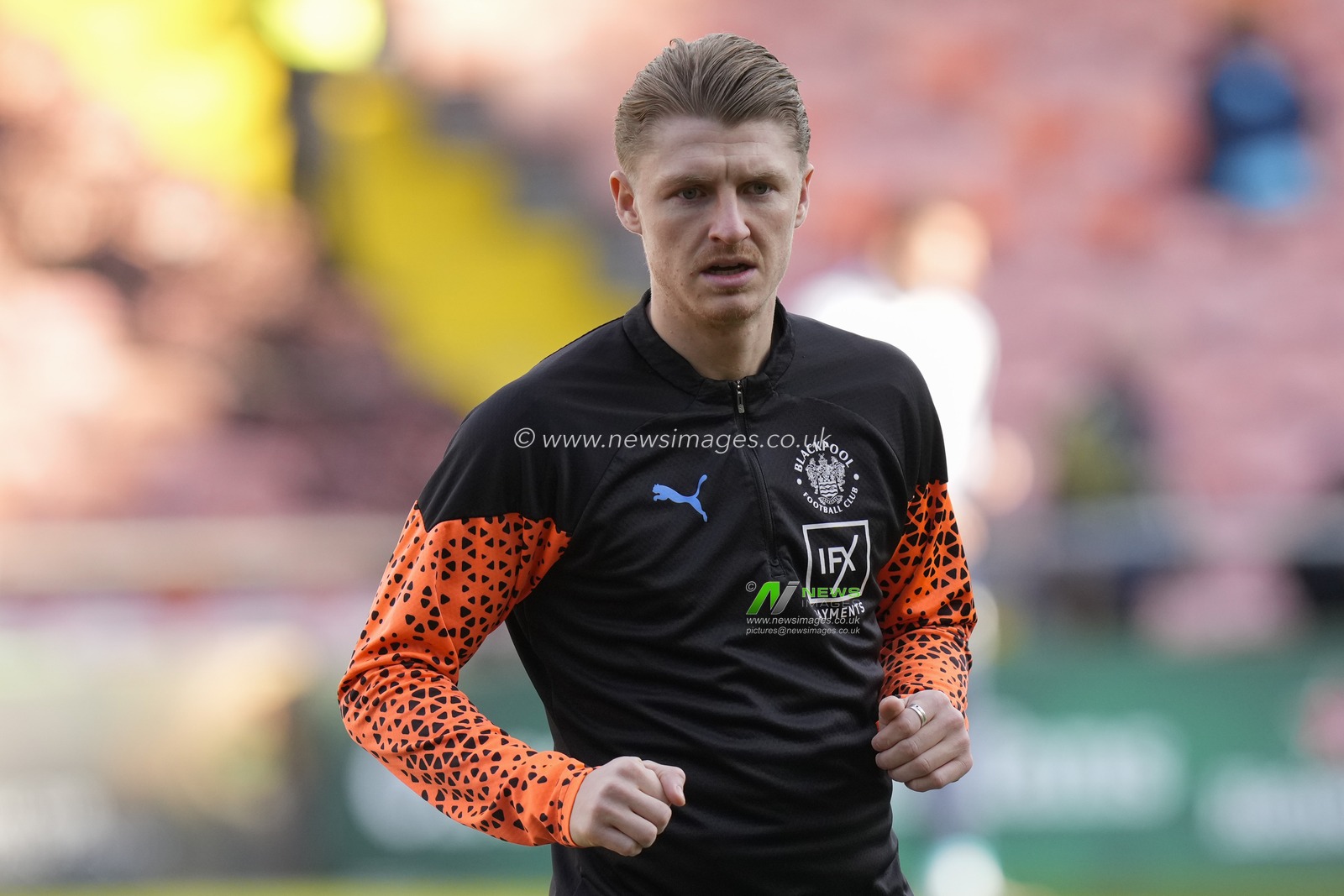George Byers of Blackpool warms up before the Sky Bet League 1 match Blackpool vs Oxford United at Bloomfield Road, Blackpool, United Kingdom, 10th February 2024

(Photo by Steve Flynn/News Images)