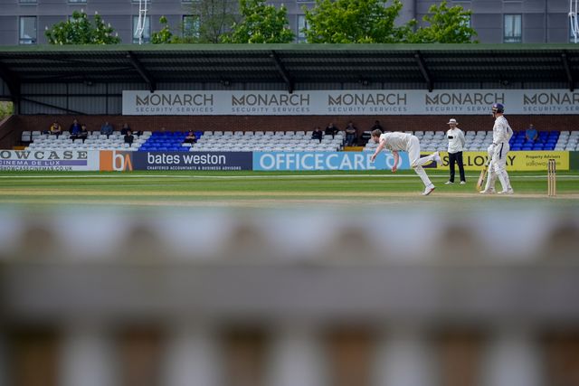 Craig Miles bowls during the county Championship Division Two day 4 Derbyshire vs Gloucestershire at The Central Co-Op County Ground, Derby, United Kingdom on 27 April 2026

(Photo by Maynard Manyowa/News Images)