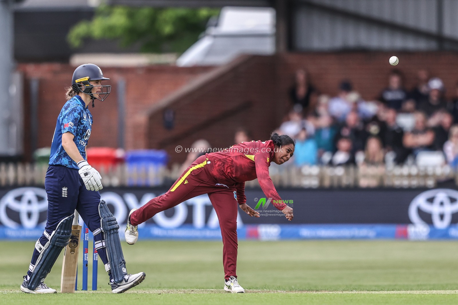 Afy Fletcher of West Indies delivers the ball during the Metro Bank One Day International match England Women vs West Indies Women at Derbyshire County Cricket Club, Derby, United Kingdom, 30th May 2025

(Photo by Alfie Cosgrove/News Images)