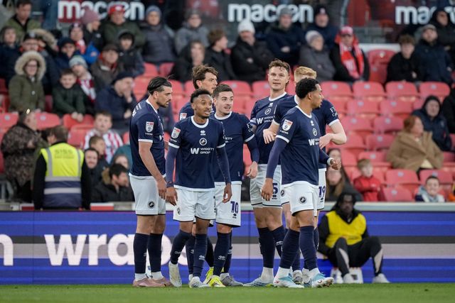 Camiel Neghli of Millwall celebrates his goal to make it  0-1 during the Sky Bet Championship match Stoke City vs Millwall at Bet365 Stadium, Stoke On Trent, United Kingdom on 21 April 2026

(Photo by Maynard Manyowa/News Images)