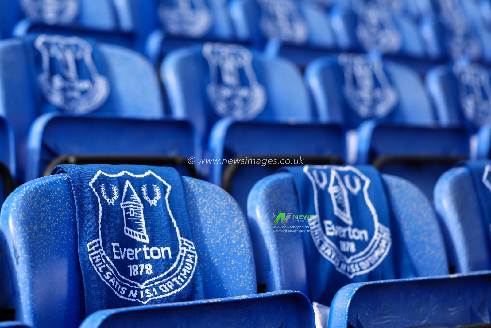 Everton scarves set up on seats at Goodison Park ahead of the Premier League match Everton vs Southampton at Goodison Park, Liverpool, United Kingdom, 18th May 2025

(Photo by Mark Cosgrove/News Images)