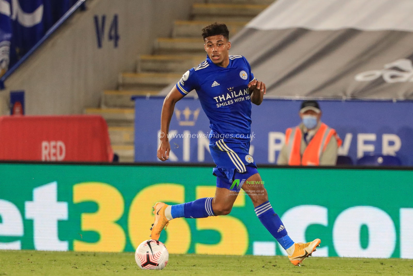 James Justin (2) of Leicester City breaks on the wing