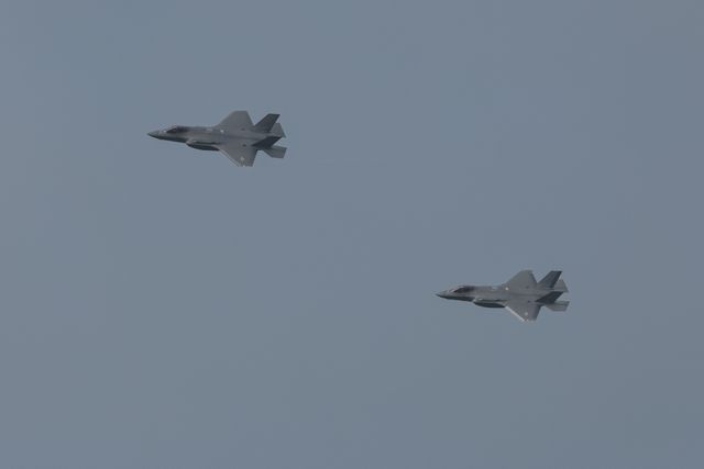 United States Air Force F-35A Lightning II jets land at RAF Lakenheath on training exercises at RAF Lakenheath, United Kingdom, 11th September 2025

(Photo by Mark Cosgrove/News Images)