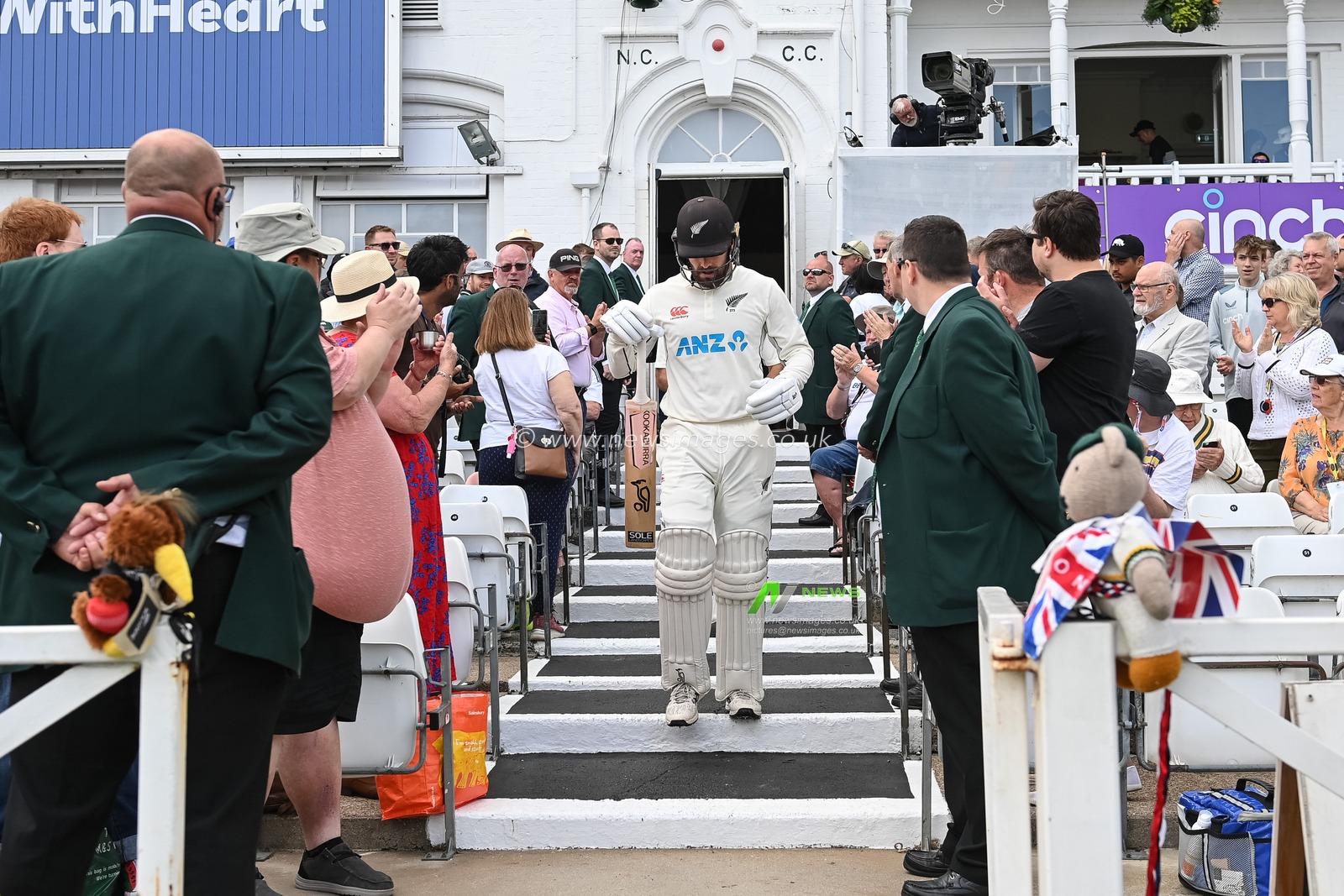 Tom Blundell of New Zealand leads Daryl Mitchell of New Zealand out for play during day 2 of the 2nd Test between the New Zealand Blackcaps and England at Trent Bridge Cricket Ground, Nottingham, England on Saturday 11 June 2022.
New Zealand tour of England 2022.
 Â© Craig Thomas / www.photosport.nz