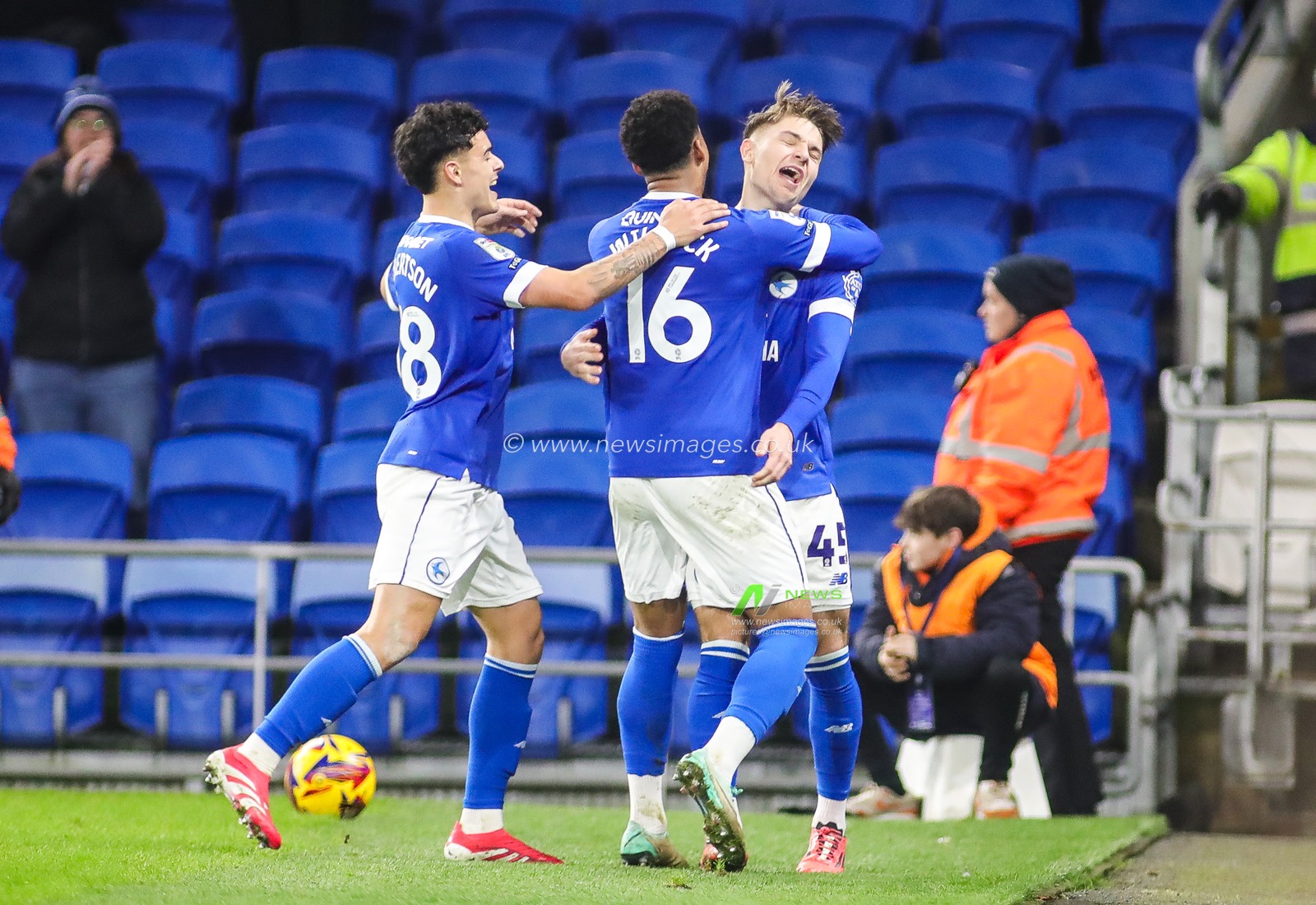 Cian Ashford of Cardiff City celebrates scoring his teams first goal during the Sky Bet Championship match Cardiff City vs Watford at Cardiff City Stadium, Cardiff, United Kingdom, 14th January 2025

(Photo by Andrew Lewis/News Images)