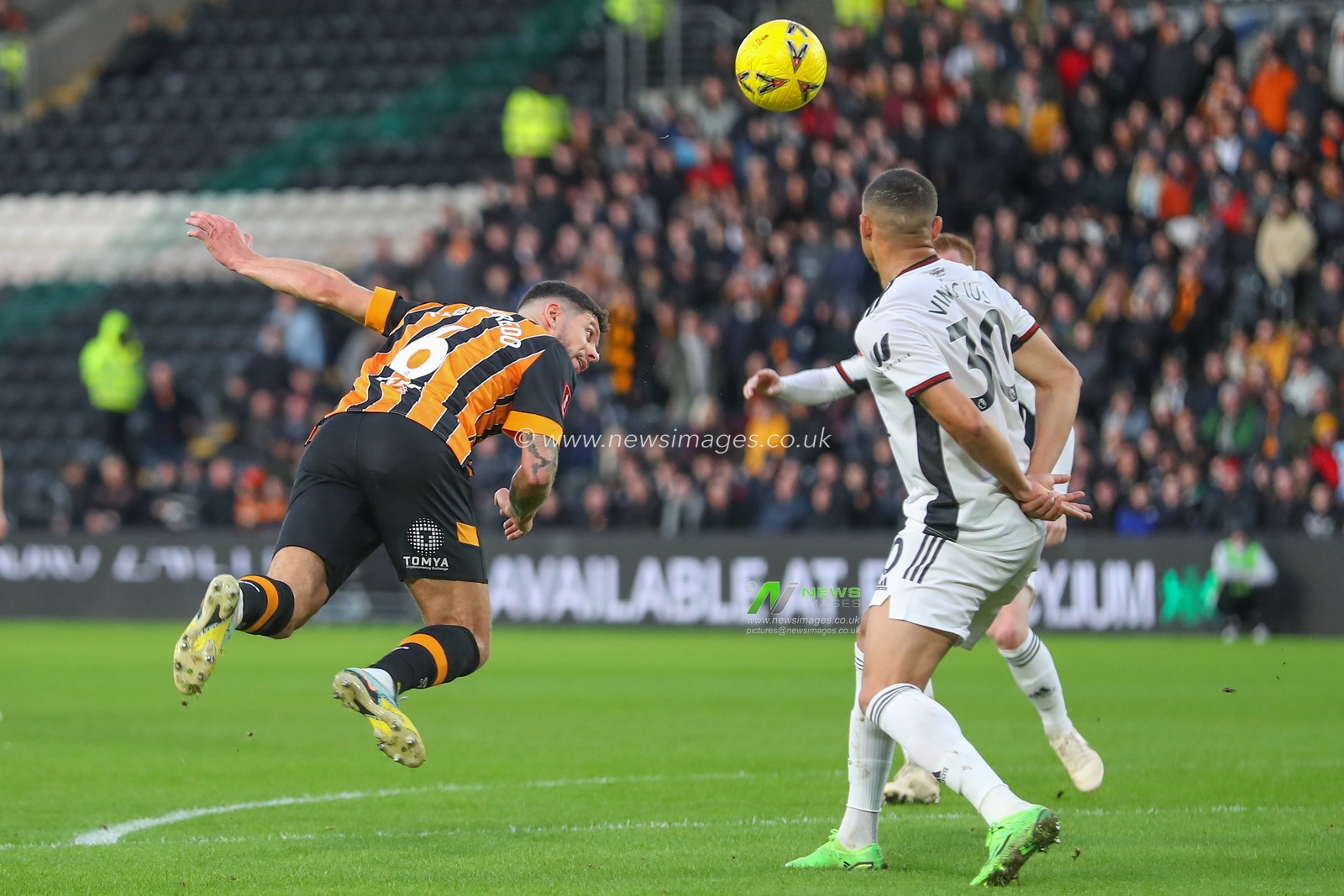 Tobias Figueiredo #6 of Hull City heads the ball goal bound during the Emirates FA Cup Third Round match Hull City vs Fulham at MKM Stadium, Hull, United Kingdom, 7th January 2023

(Photo by Gareth Evans/News Images)
