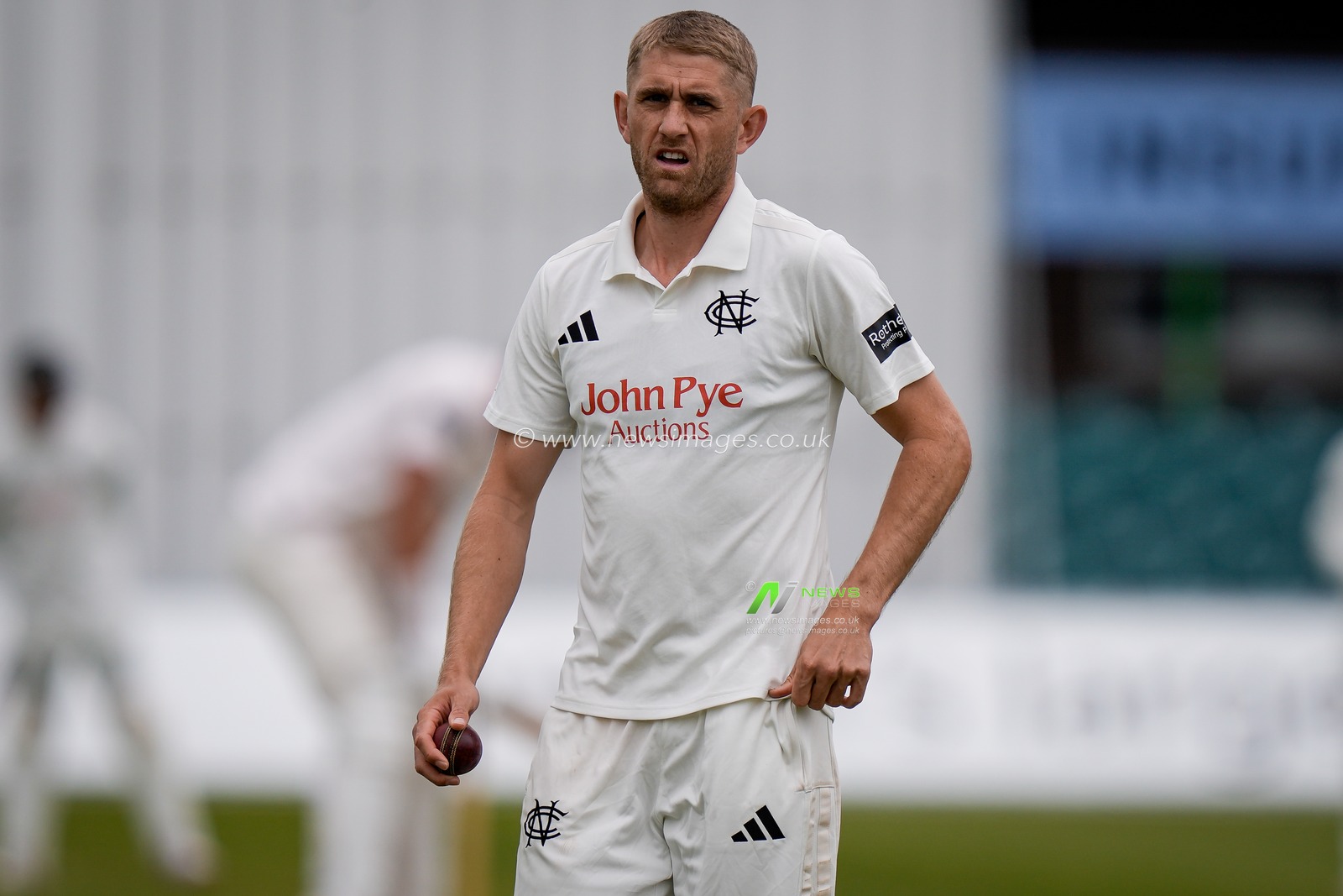 Olly Stone walks back to his mark to bowl during the County Championship Division One day 3 Leicestershire vs Nottinghamshire at Grace Road, Leicester, United Kingdom on 03 May 2026

(Photo by Maynard Manyowa/News Images)