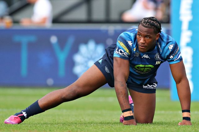 Junior Nsemba of Wigan Warriors before the Betfred Super League round 15 match Wakefield Trinity vs Wigan Warriors at DIY Kitchens Stadium, Wakefield, United Kingdom, 20th June 2025(Photo by Sam Eaden/News Images)