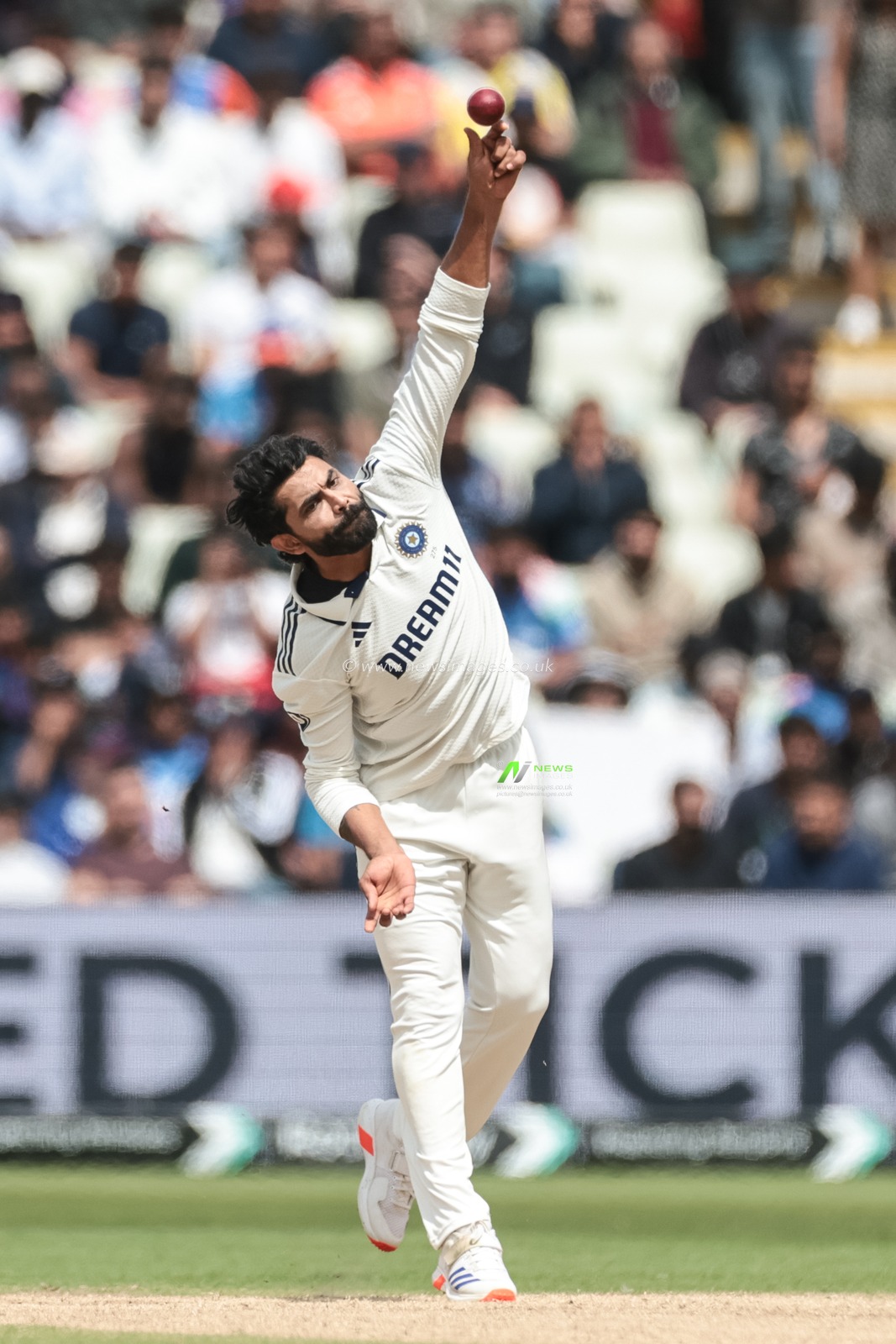 Ravindra Jadeja of India delivers the ball during the 2nd Rothesay Test Match day 5 England v India at Edgbaston, Birmingham, United Kingdom, 6th July 2025

(Photo by Mark Cosgrove/News Images)