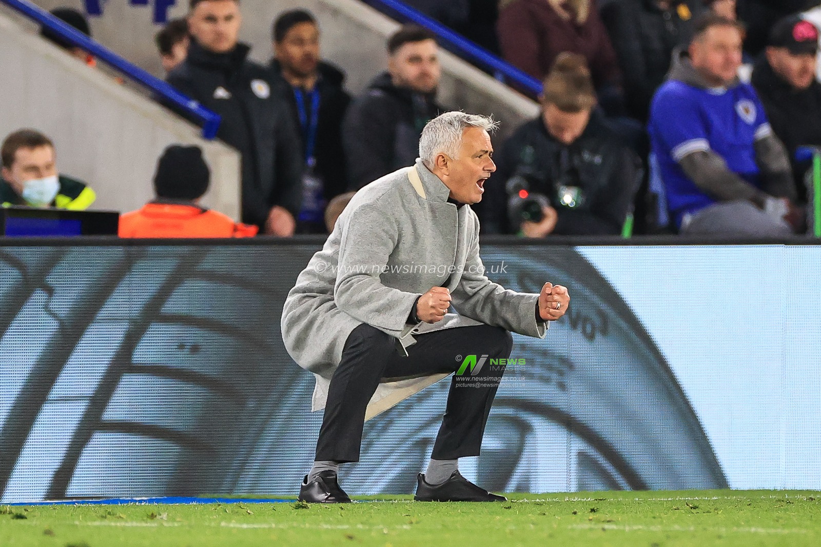 JosÃ© Mourinho head coach of Roma gives his team instructions