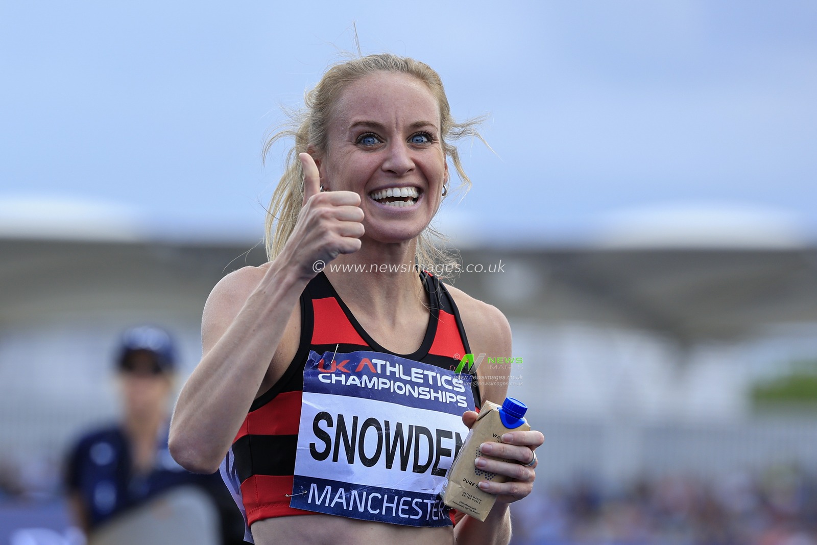 Katie Snowden celebrates her gold medal in the womenâ€™s 1500m during the UK Athletics Championships at Manchester Regional Arena, Manchester, United Kingdom, 9th July 2023

(Photo by Conor Molloy/News Images)