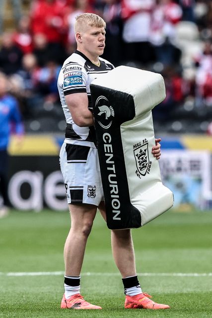Matty Laidlaw of Hull FC during pre-game warm up during the Betfred Super League Round 8 match Hull FC vs Hull KR at MKM Stadium, Hull, United Kingdom, 18th April 2025

(Photo by Alfie Cosgrove/News Images)