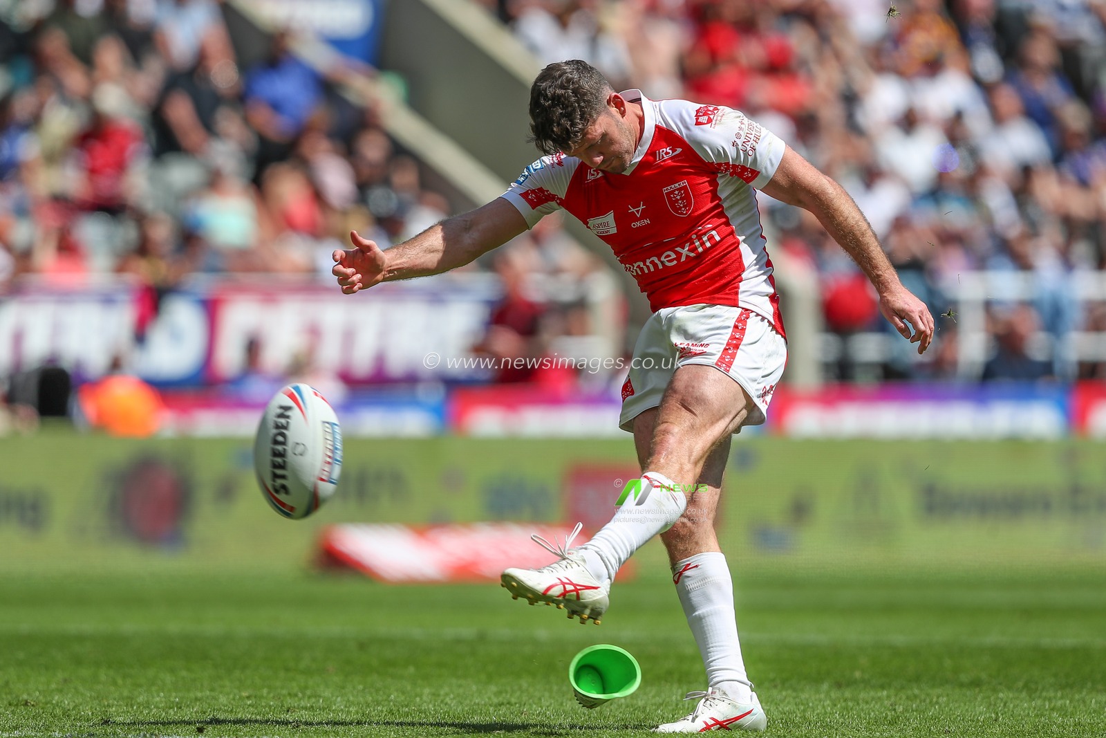 Lachlan Coote #1 of Hull KR takes the conversion kick and scores to make it 8-12 during the Betfred Super League Magic Weekend match Salford Red Devils vs Hull KR at St. James's Park, Newcastle, United Kingdom, 3rd June 2023

(Photo by Gareth Evans/News Images)