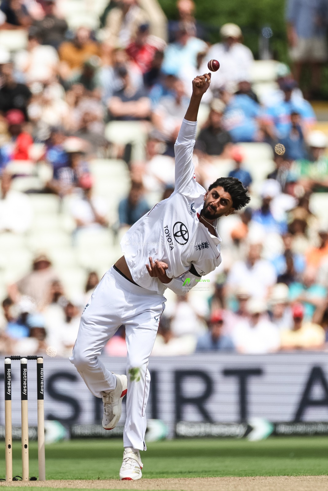 Shoaib Bashir of England delivers the ball during the 2nd Rothesay Test Match Day 1 England vs India at Edgbaston, Birmingham, United Kingdom, 2nd July 2025

(Photo by Mark Cosgrove/News Images)