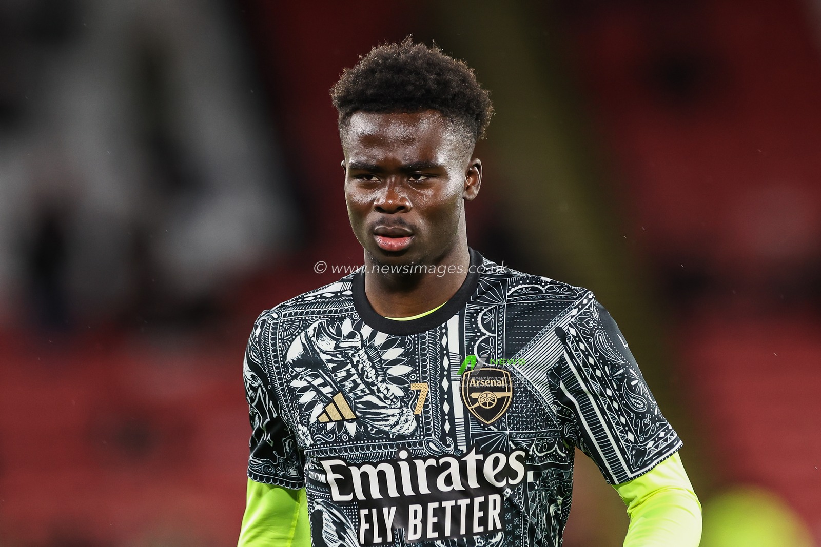 Bukayo Saka of Arsenal during the pre-game warmup ahead of the Premier League match Sheffield United vs Arsenal at Bramall Lane, Sheffield, United Kingdom, 4th March 2024

(Photo by Mark Cosgrove/News Images)