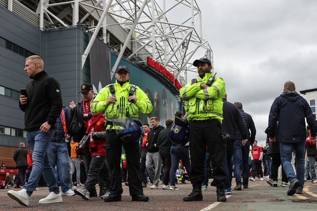 Police are on patrol ahead of kickoff during the Premier League match Manchester United vs Liverpool at Old Trafford, Manchester, United Kingdom on 03 May 2026

(Photo by Mark Cosgrove/News Images)