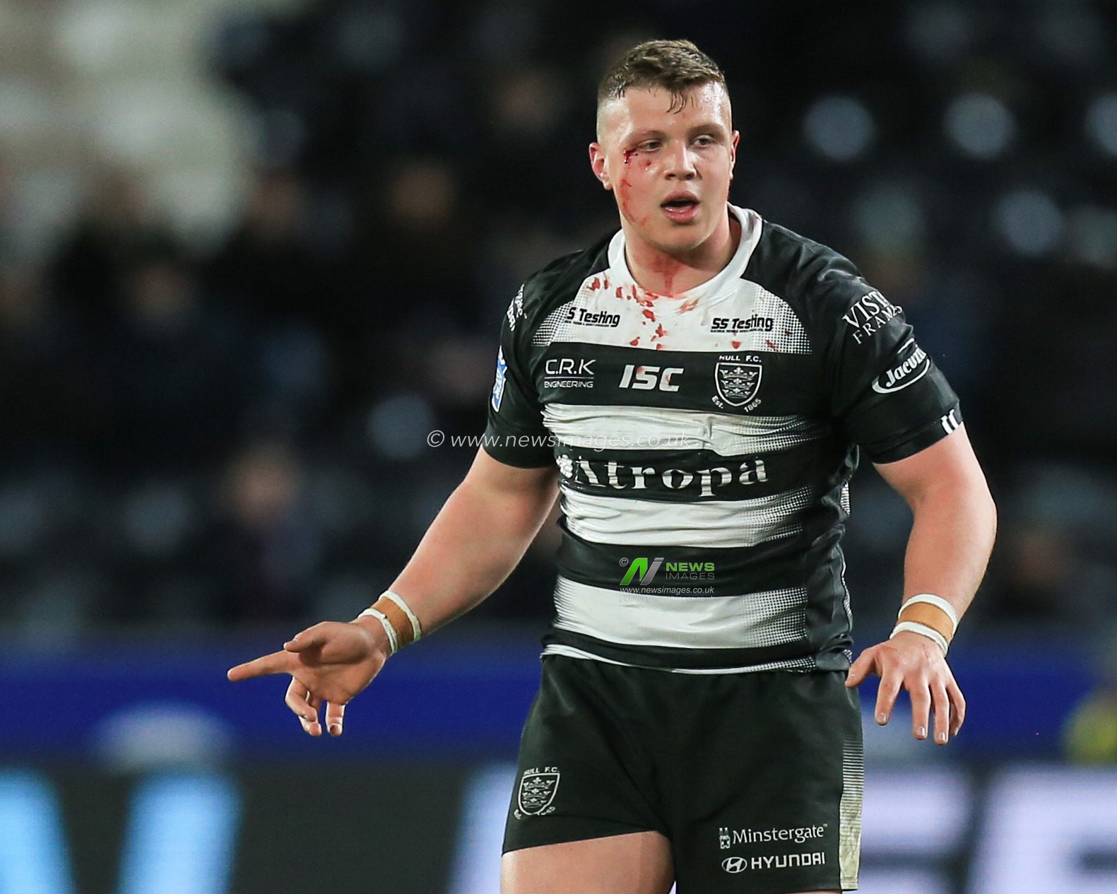12th March 2020, KCOM Stadium, Hull, England; Betfred Super League, Hull FC v Warrington Wolves : match image Jack Brown (30) of Hull FC