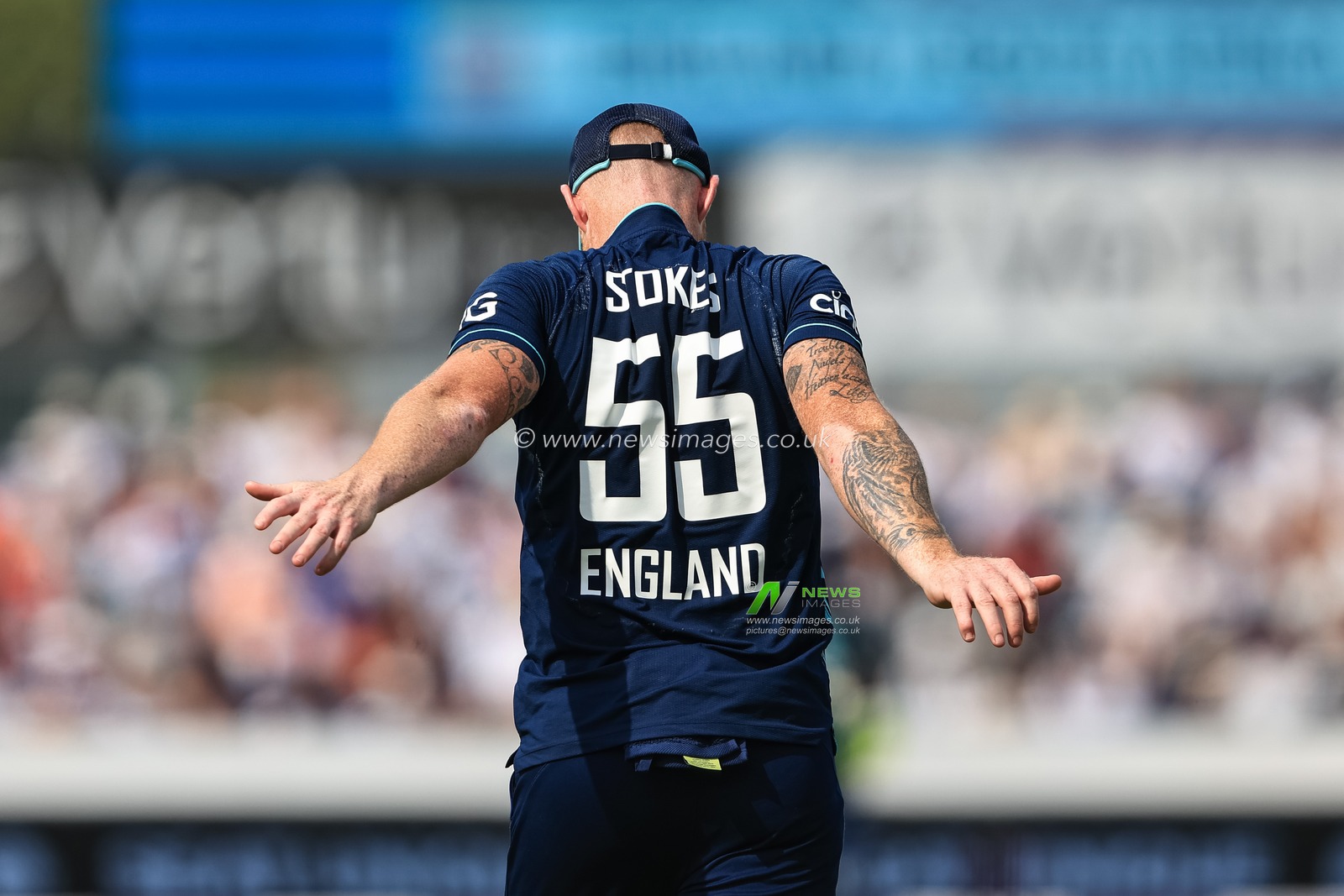 Ben Stokes of England stretching during the excessive heat during the game