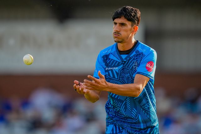 Akif Javed of Derbyshire walks back to his mark to bowl during the Vitality Blast T20 match between Derbyshire Falcons and Durham Cricket at The Central Co-Op County Ground, Derby, United Kingdom on 22 May 2026

(Photo by Maynard Manyowa/News Images)