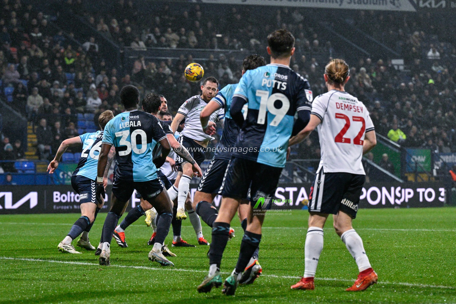 Gethin Jones of Bolton Wanderers heads home the opening goal of the match to make it 1-0 Bolton, during the Sky Bet League 1 match Bolton Wanderers vs Wycombe Wanderers at Toughsheet Community Stadium, Bolton, United Kingdom, 13th February 2024

(Photo by Cody Froggatt/News Images)