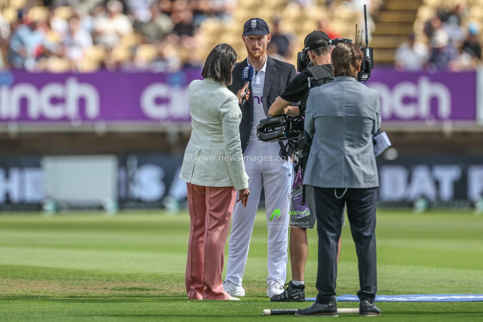 Ben Stokes of England is interviewed on the pitch during the 3rd Rothesay Test Match Day One match England vs West Indies at Edgbaston, Birmingham, United Kingdom, 26th July 2024

(Photo by Mark Cosgrove/News Images)