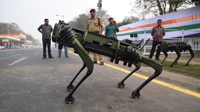 Indian Army  showcases  Robotic Mules  ahead of the Final dress rehearsal for the upcoming Republic Day parade in Red Road , Kolkata, India, on January 24, 2025. Indian Army Robotic Mules will also register their presence at the prestigious annual republic day parade for the first time ahead of the Republic Day parade.Pictures by Debajyoti Chakraborty.(Photo: Debajyoti Chakraborty/News Images)