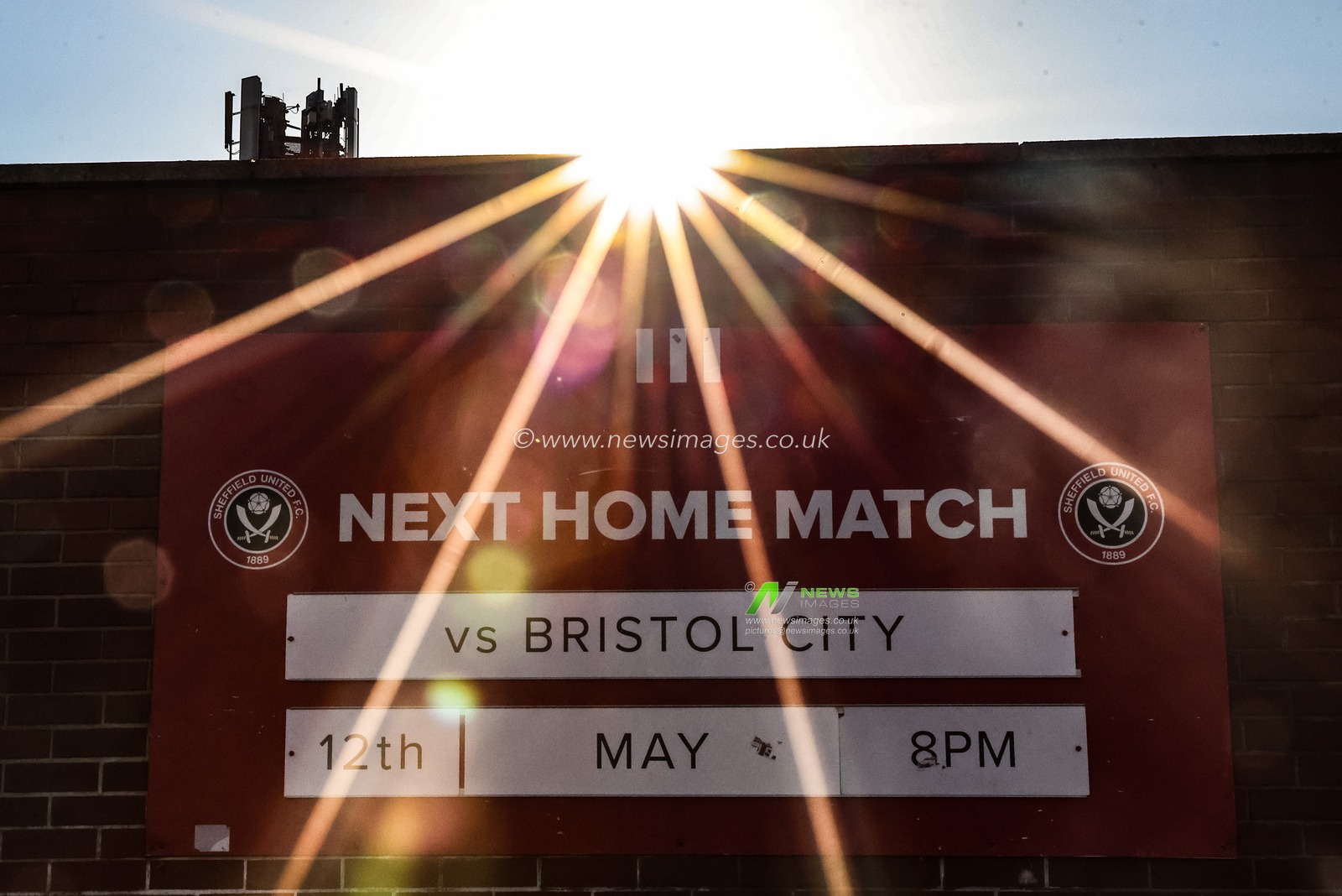 The sun bursts over next home match sign during the Sky Bet Championship Playoff Semi-final match Sheffield United vs Bristol City at Bramall Lane, Sheffield, United Kingdom, 12th May 2025

(Photo by Mark Cosgrove/News Images)