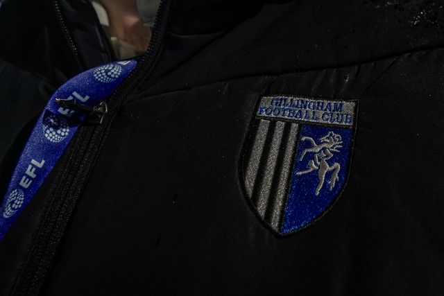 The club badge of Gillingham together with an EFL logo during the Sky Bet League 2 match Notts County vs Gillingham at Meadow Lane, Nottingham, United Kingdom, 3rd February 2026

(Photo by Maynard Manyowa/News Images)