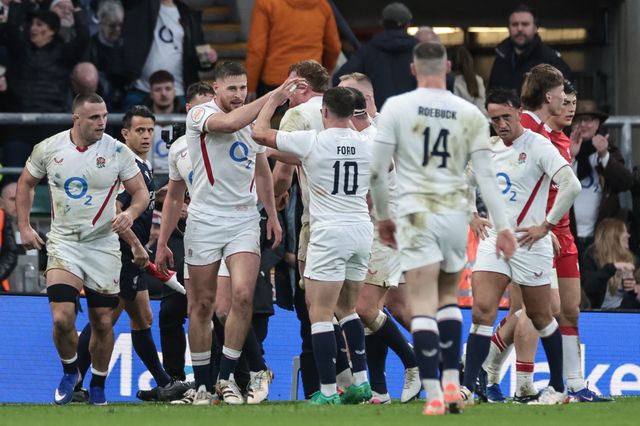 Ben Earl of England celebrates his try with team mates during the Guinness Six Nations 2026 match England vs Wales at Allianz Stadium, Twickenham, United Kingdom on 07 February 2026

(Photo by Mark Cosgrove/News Images)