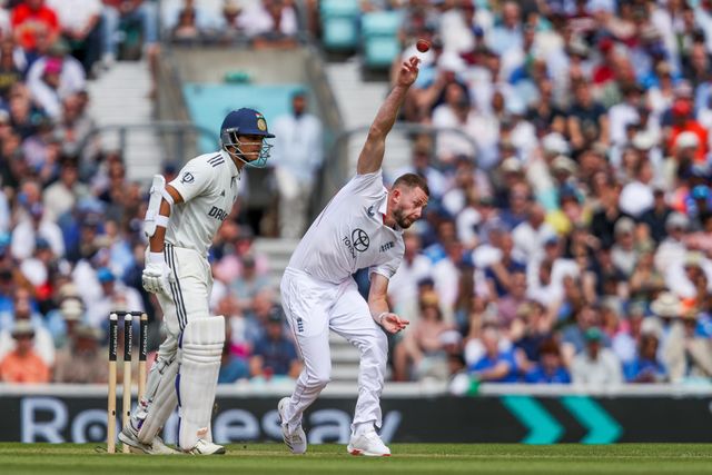 Gus Atkinson of England bowls during the 5th Rothesay Test Match Day 3 England vs India at The Kia Oval, London, United Kingdom, 2nd August 2025

(Photo by Izzy Poles/News Images)