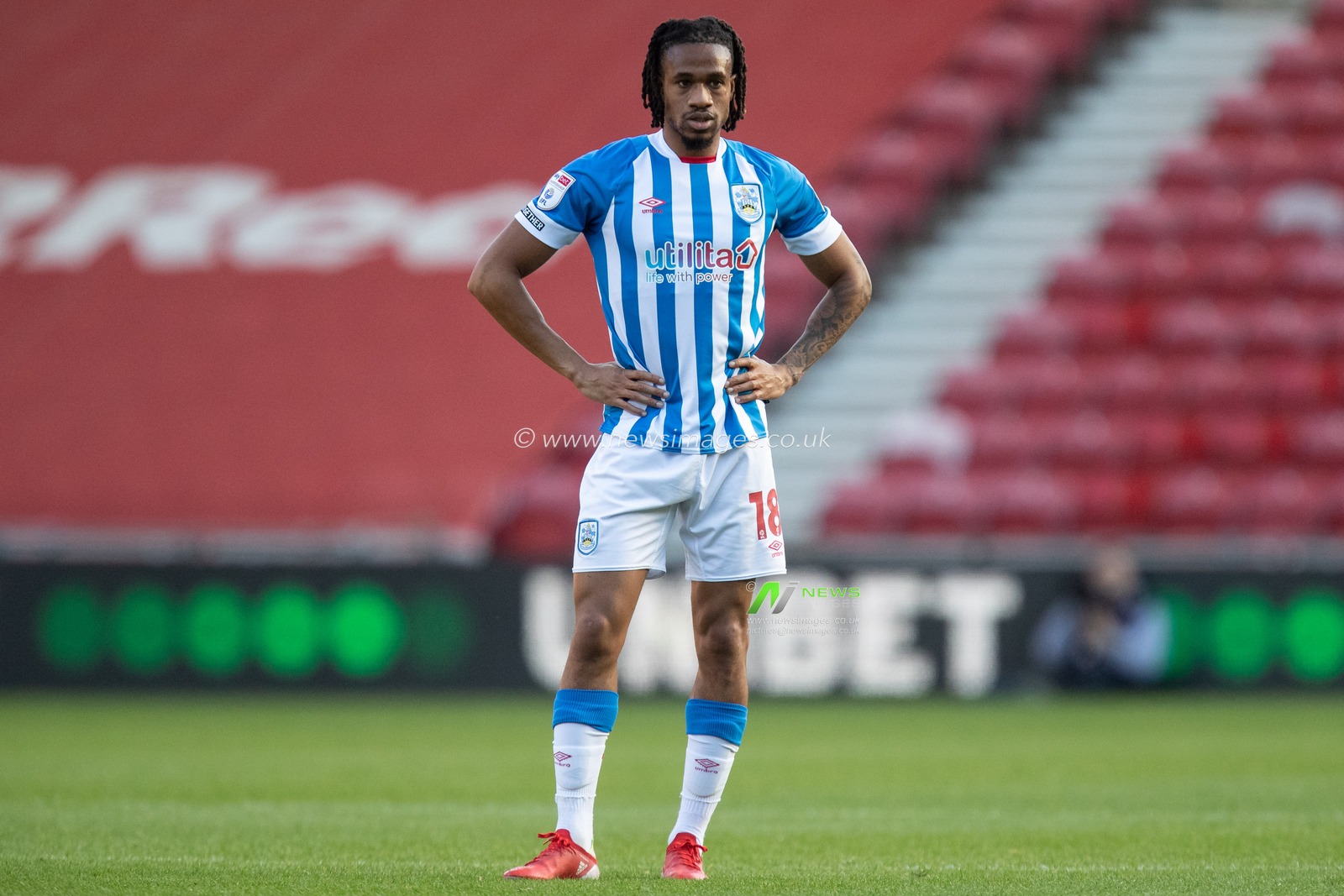 David Kasumu #18 of Huddersfield Town during the Sky Bet Championship match Middlesbrough vs Huddersfield Town at Riverside Stadium, Middlesbrough, United Kingdom, 22nd October 2022

(Photo by James Heaton/News Images)