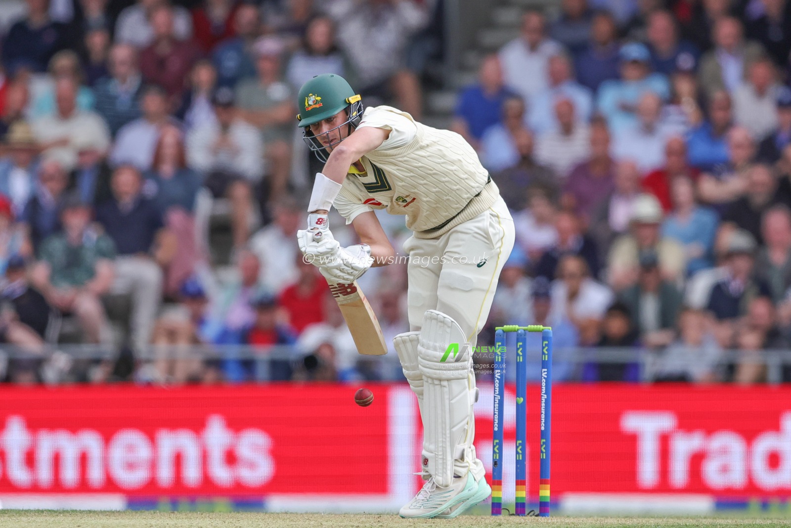 Pat Cummings of Australia is bowled out by LBW by Mark Wood of England during the LV= Insurance Ashes Third Test Series Day 1 England v Australia at Headingley Stadium, Leeds, United Kingdom, 6th July 2023

(Photo by Mark Cosgrove/News Images)