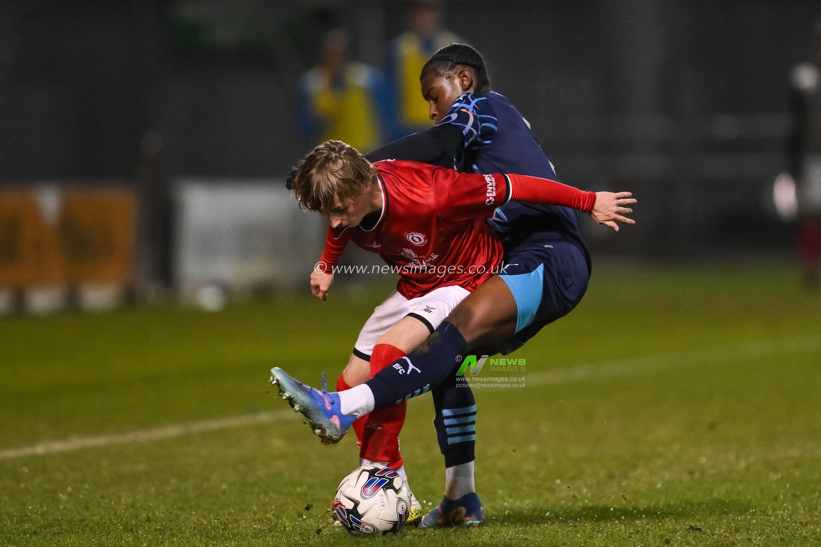 Ky-Mani Leliendal of Blackpool battles for the ball during the FA Youth Cup U18â€™s match Crewe Alexandra vs Blackpool at The Mornflake Stadium, Crewe, United Kingdom, 27th November 2024

(Photo by Craig Thomas/News Images)